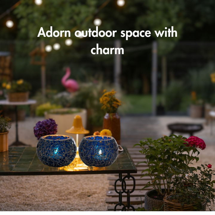Glass Mosaic Tea Light Candle Holder (Dark Blue)(Pack of 2)