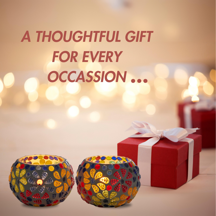 Glass Mosaic Tea Light Candle Holder (Multicolour)(Pack of 2)