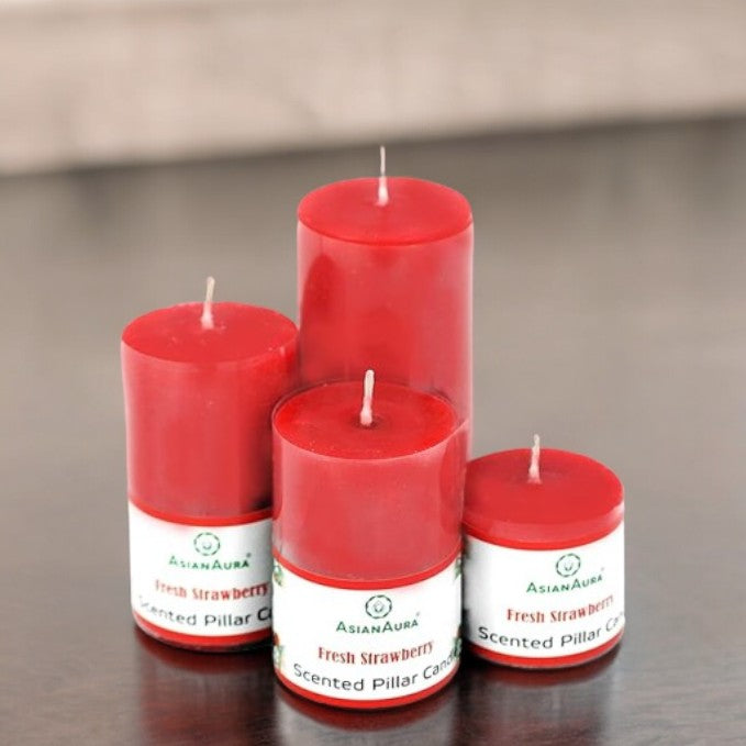Strawberry Scented Pillar Candle Set
