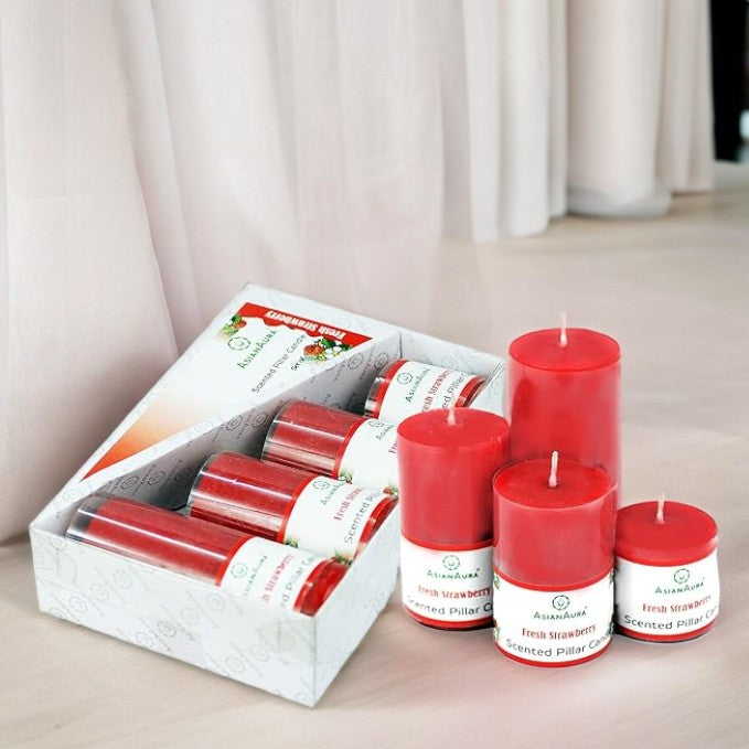 Strawberry Scented Pillar Candle Set