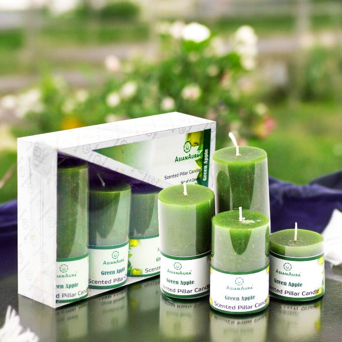 Green Apple Scented Pillar Candle Set