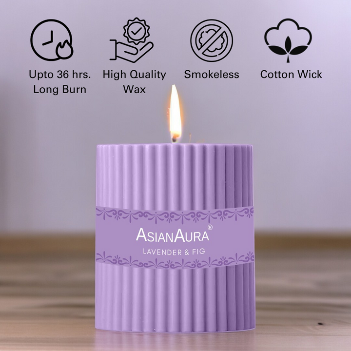 Lavender & Fig Ribbed Pillar Candle