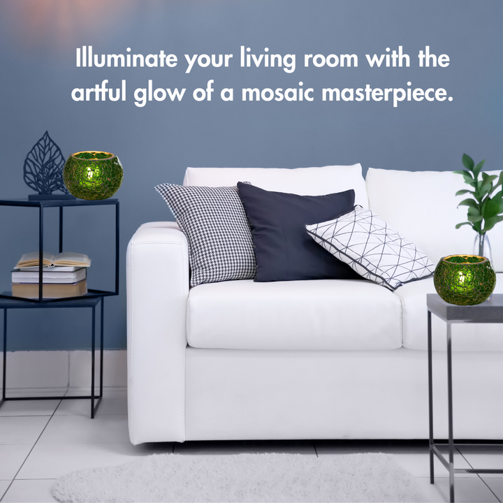Glass Mosaic Tea Light Candle Holder (Dark Green)(Pack of 2)