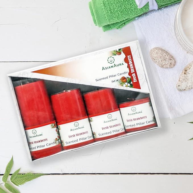 Strawberry Scented Pillar Candle Set
