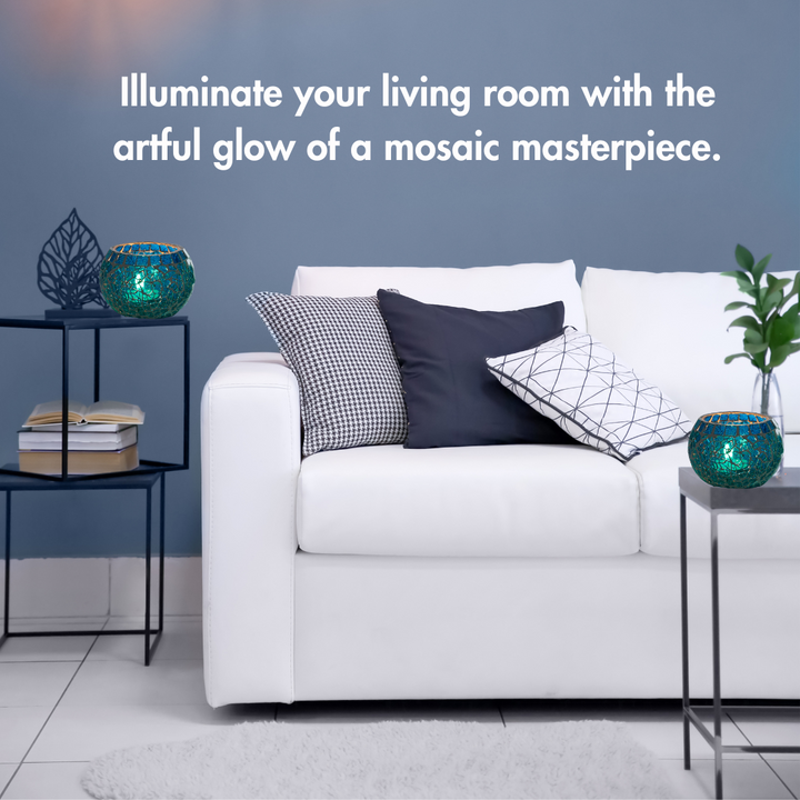 Glass Mosaic Tea Light Candle Holder (Turquoise)(Pack of 2)