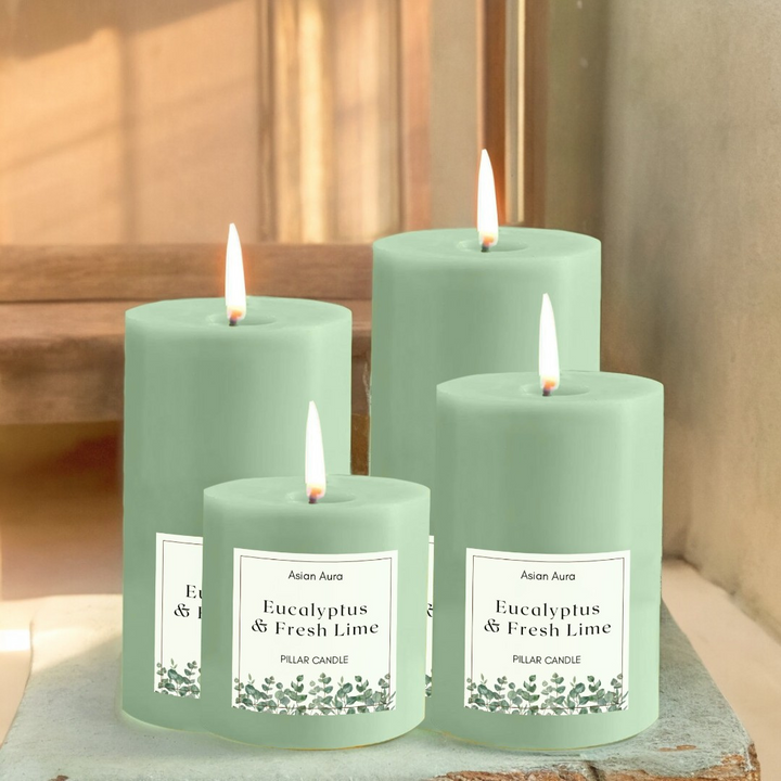 Eucalyptus & Fresh Lime Pillar Candle Set