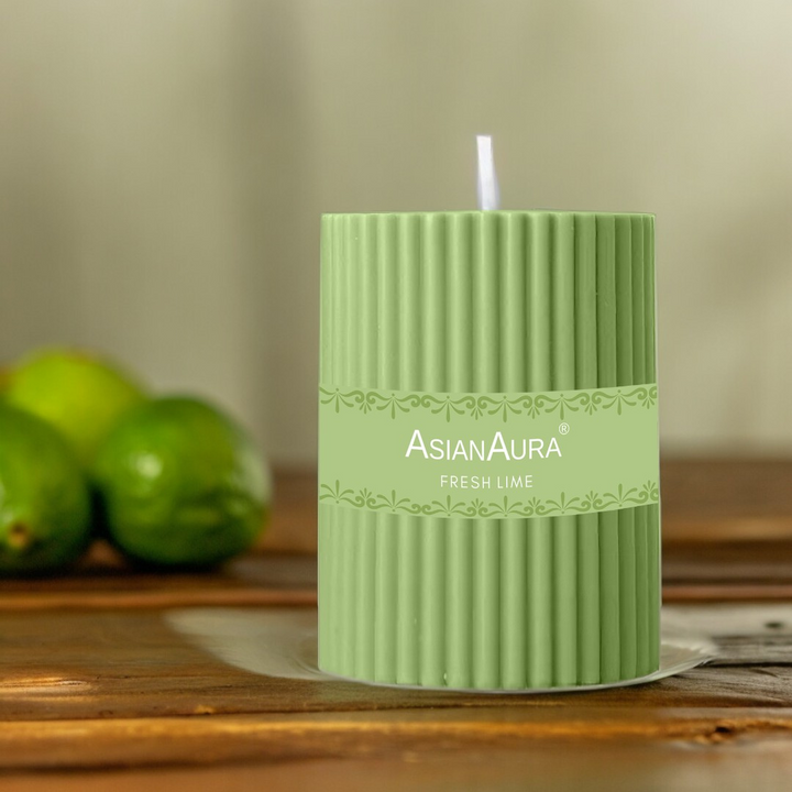 Fresh Lime Ribbed Pillar Candle