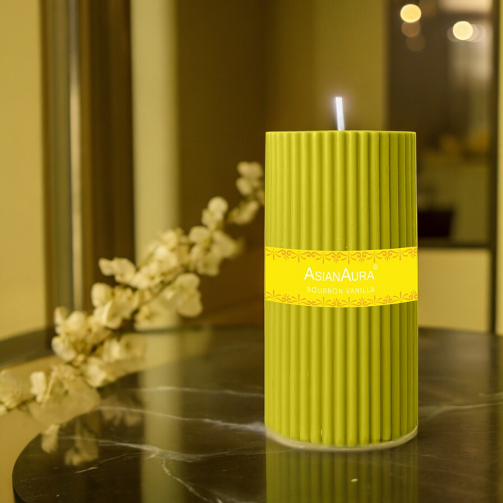 Bourbon Vanilla Ribbed Pillar Candle