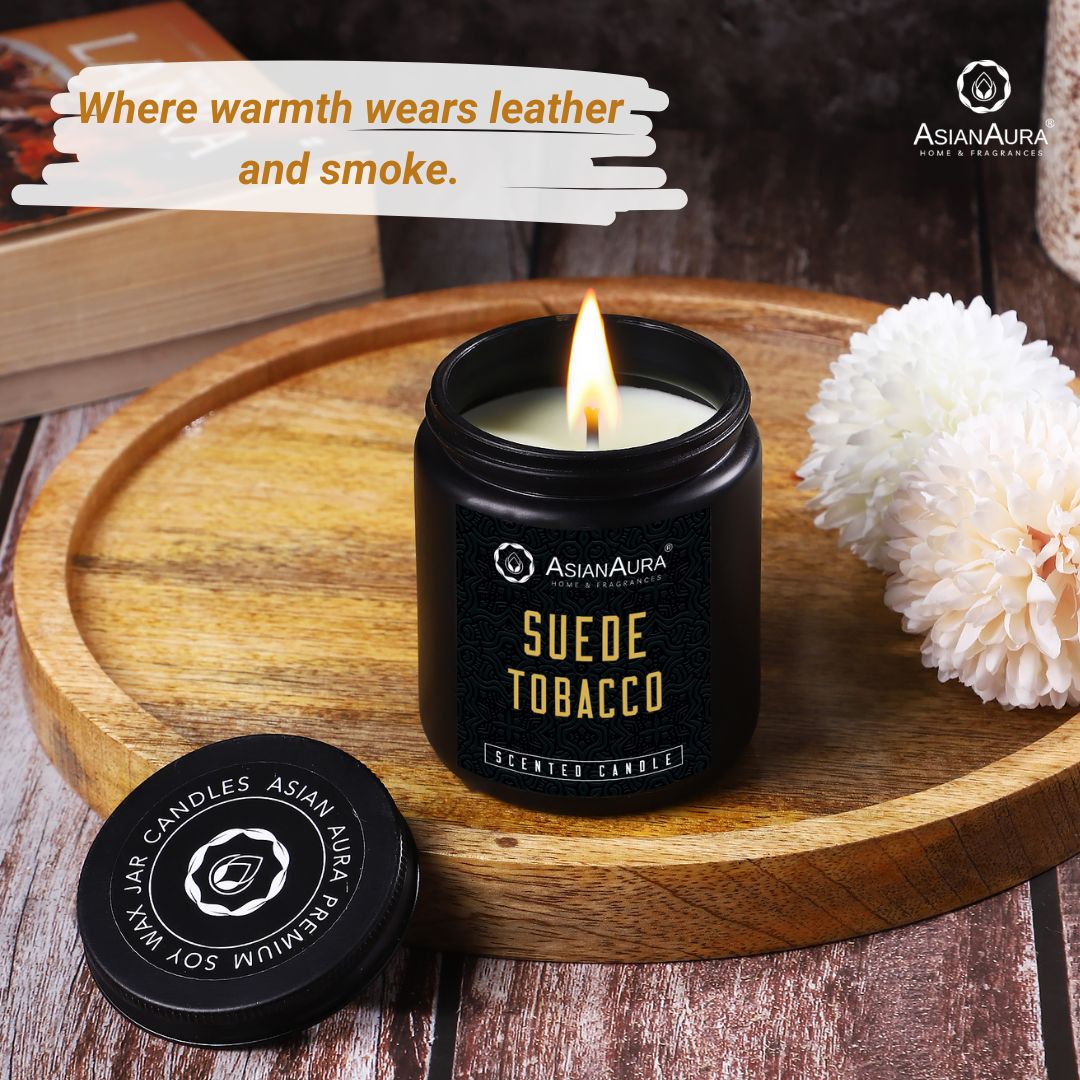 Black Screw Jar Candle(Pack of 4)- Dark Mahogany, Lavender Serenity, Suede Tobacco, Eclipse Noir