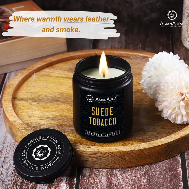 Black Screw Jar Candle(Pack of 4)- Dark Mahogany, Lavender Serenity, Suede Tobacco, Eclipse Noir