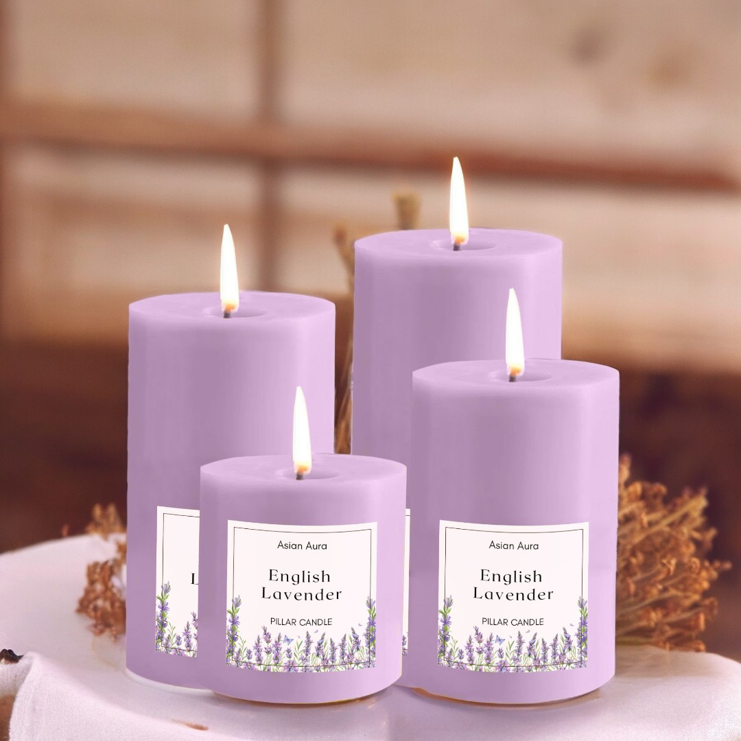 English Lavender Scented Pillar Candle Set