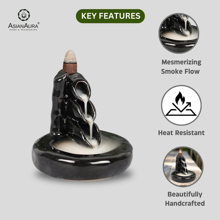 Bamboo Ceramic Backflow Fountain Burner with 50 Scented Cones