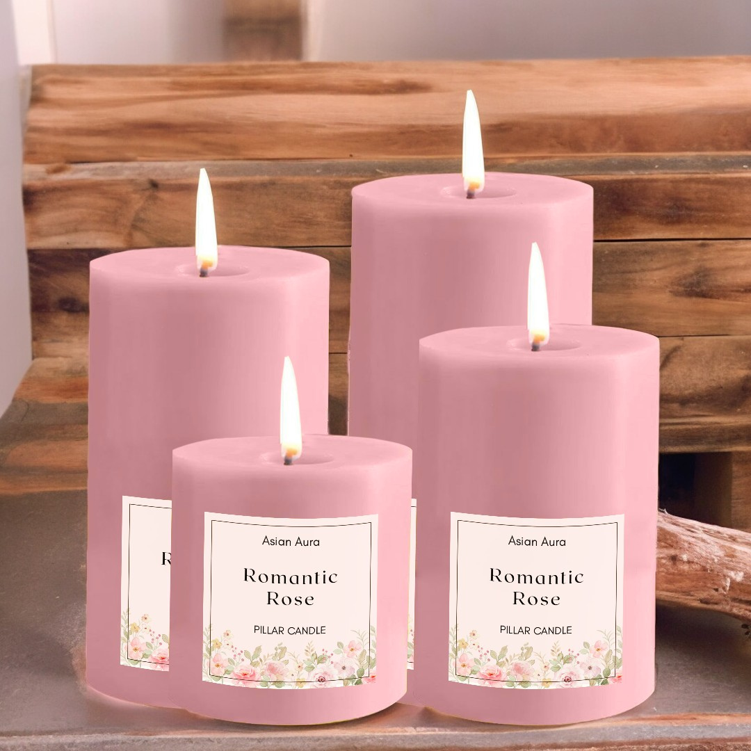 Romantic Rose Scented Pillar Candle Set