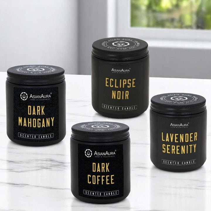 Black Screw Jar Candle(Pack of 4)- Dark mahogany, Lavender Serenity, Dark Coffee, Eclipse Noir