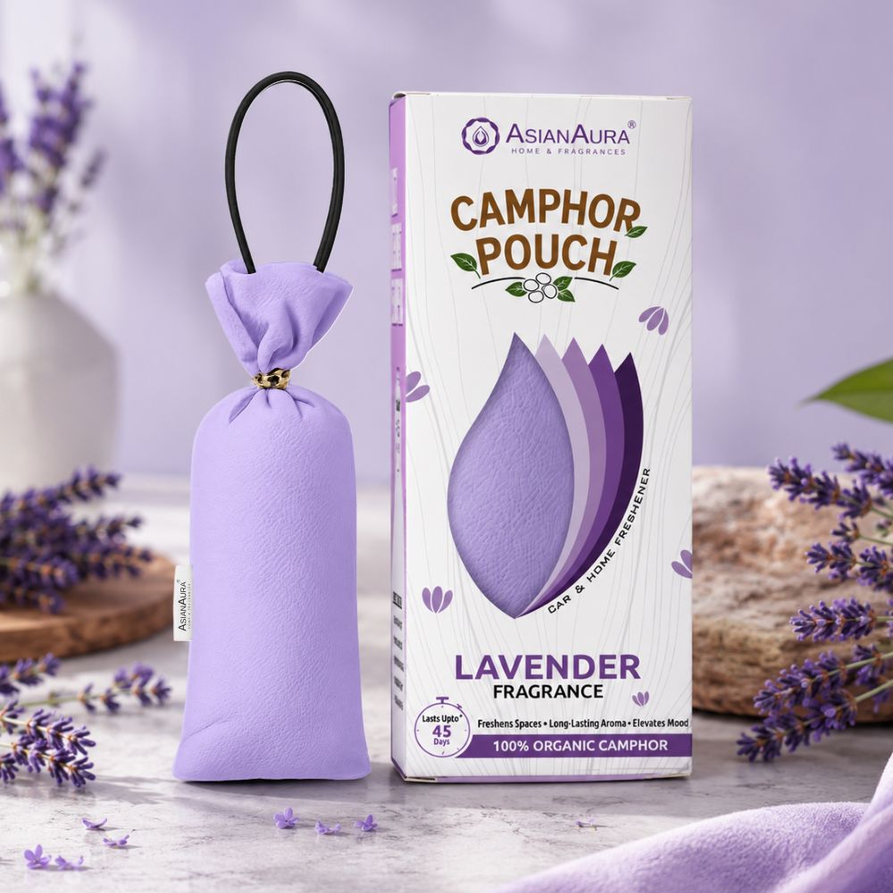 Lavender Camphor Air Freshener Pouch | Long-Lasting Camphor Fragrance for Car, Wardrobe, Office, Drawers, Travel Bag & Bathroom | Odour Control & Home Freshener | 1 Pouch