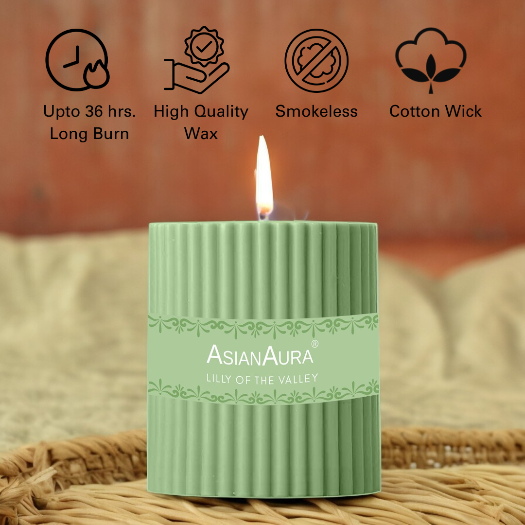 Lily of the Valley Ribbed Pillar Candle