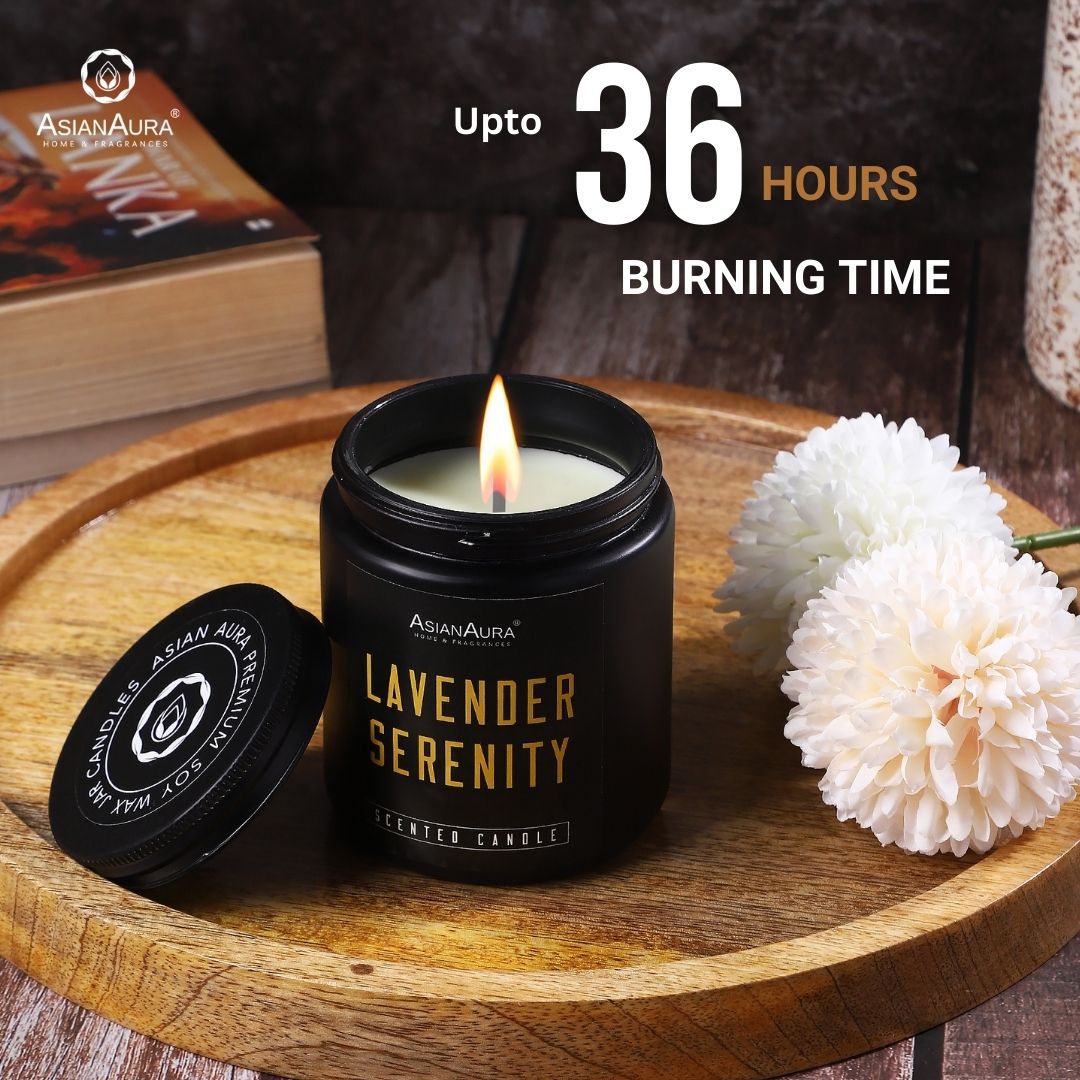 Black Screw Jar Candle(Pack of 4)- Dark coffee, Lavender Serenity, Vanilla Reverie, Rose & Oud