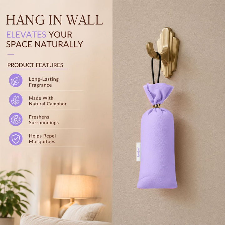 Lavender Camphor Air Freshener Pouch | Long-Lasting Camphor Fragrance for Car, Wardrobe, Office, Drawers, Travel Bag & Bathroom | Odour Control & Home Freshener | 1 Pouch