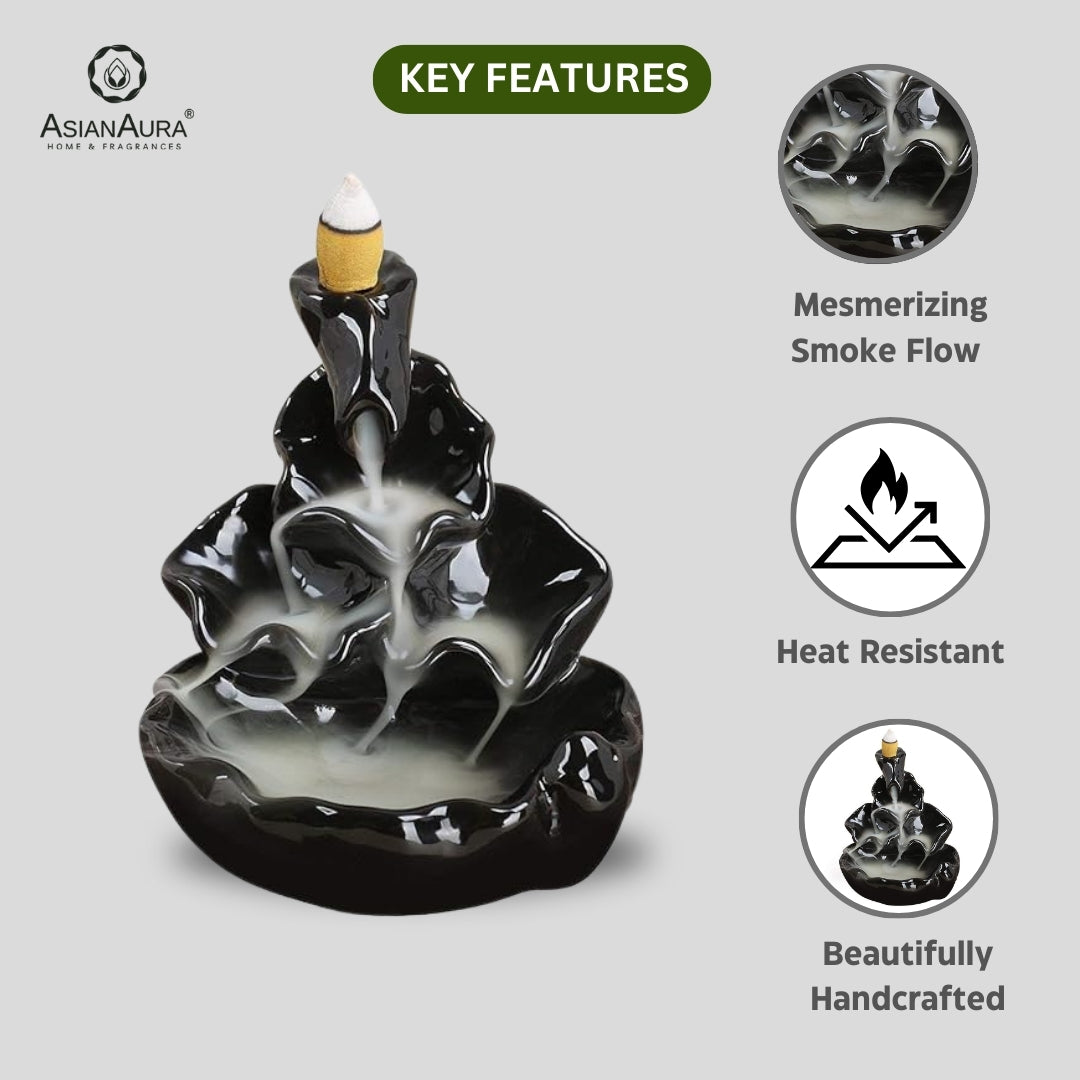 Ceramic Backflow Waterfall Burner with 50 Scented Cones