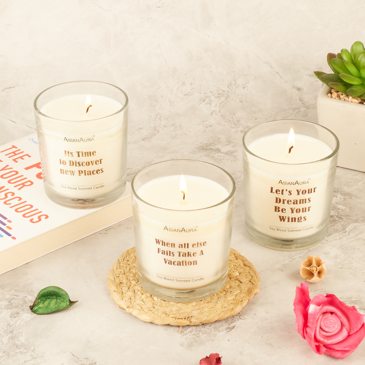 Quoted Scented Glass Jar Candle - Pack Of 3