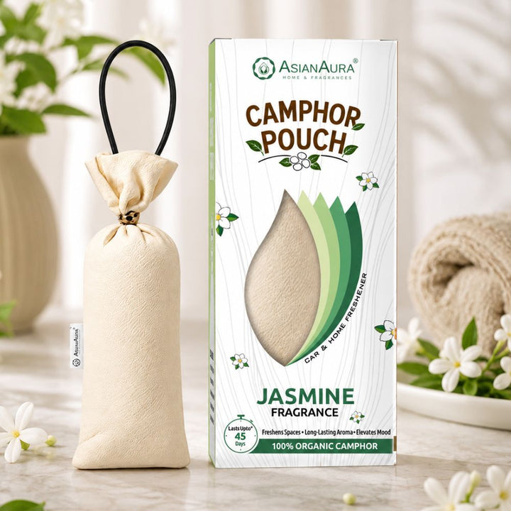 White Jasmine Camphor Air Freshener Pouch | Long-Lasting Camphor Fragrance for Car, Wardrobe, Office, Drawers, Travel Bag & Bathroom | Odour Control & Home Freshener | 1 Pouch