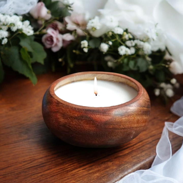 Scented Wooden Bowl Candle - Vanilla Fragrance