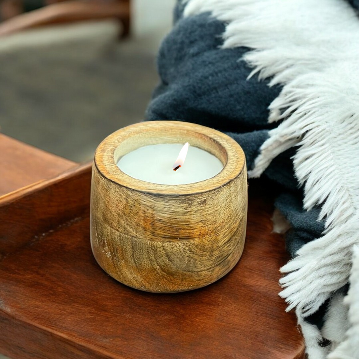 Scented Wooden Cylindrical Shaped  Candle - Vanilla Fragrance