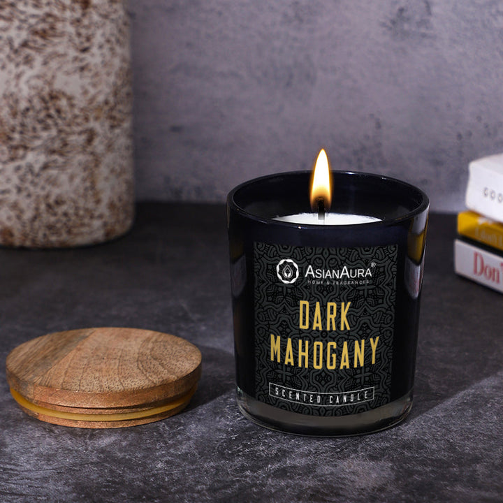 Black Jar Candle with Wooden Lid  - Dark Mahogany