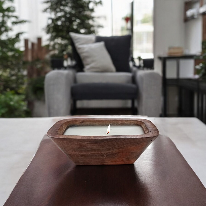 Scented Wooden Dough Bowl Candle - Vanilla Fragrance