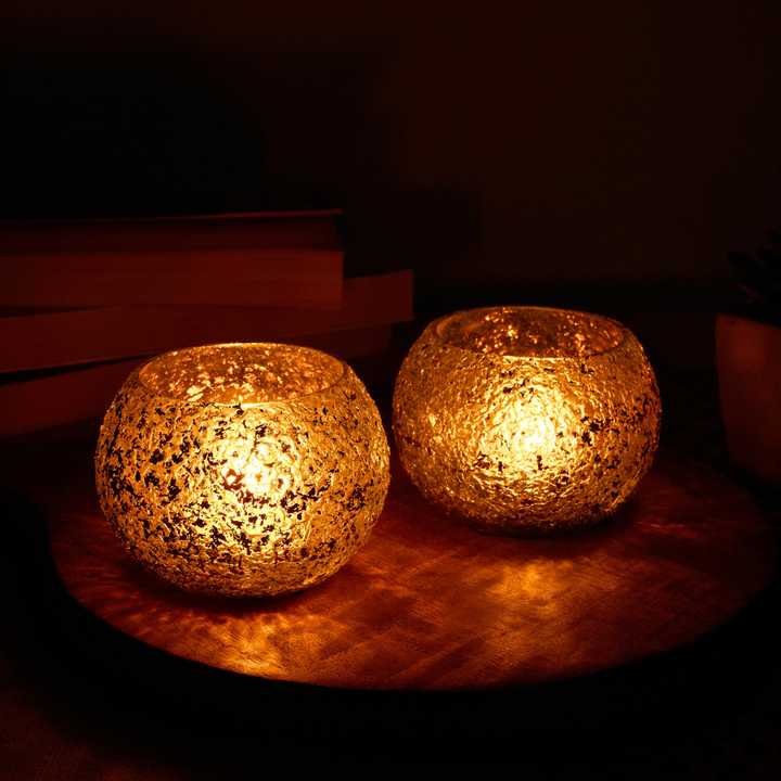 Glass Mosaic Tea Light Candle Holder (Yellow)(Pack of 2)