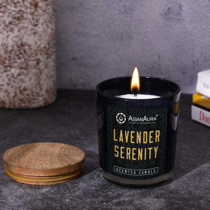Black Jar Candle with Wooden Lid  - Lavender Serenity