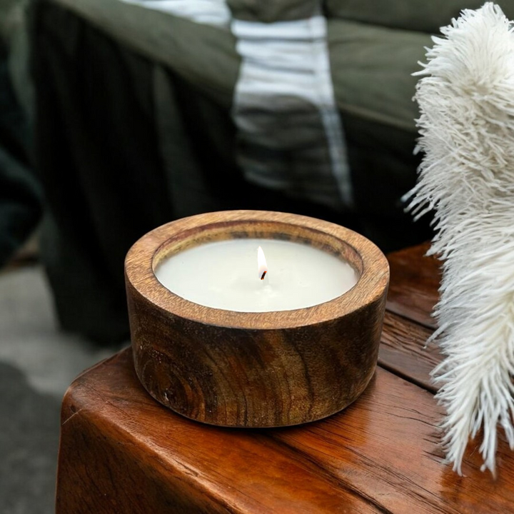 Scented Wooden Square Bowl Candle - Vanilla Fragrance