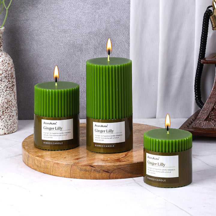 Ribbed Pillar Candle (Pack of 3) - Ginger Lily