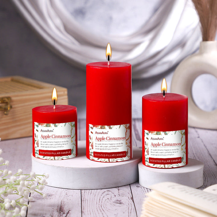 Apple Cinnamon Pillar Candle (Pack of 3)