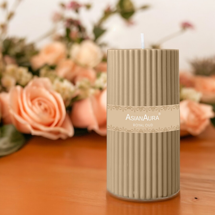 Royal Oud Ribbed Pillar Candle