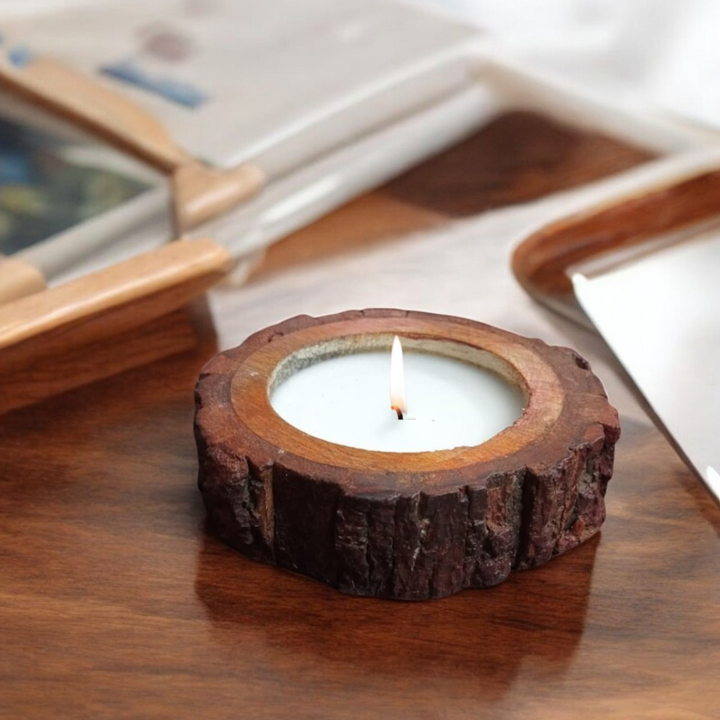 Scented Wooden Log Candle - Vanilla Fragrance