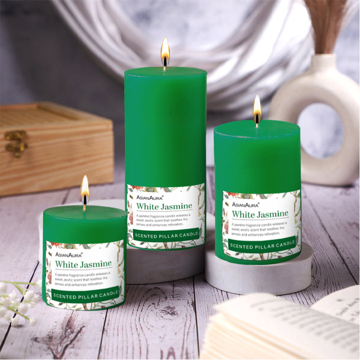 White Jasmine Pillar Candle (Pack of 3)