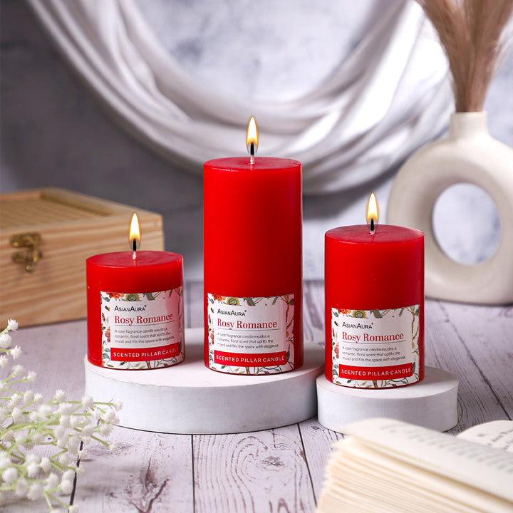 Rosy Romance Pillar Candle (Pack of 3)