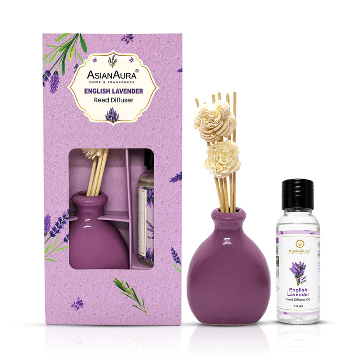 Asian Aura Premium English Lavender Reed Diffuser for Home | Long-Lasting Room Freshener & Home Fragrance | Decorative Aroma Diffuser | Ideal for Gifting