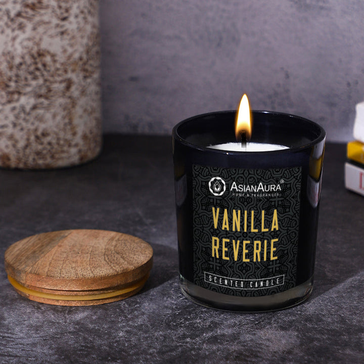 Black Jar Candle with Wooden Lid  - Vanilla Reverie