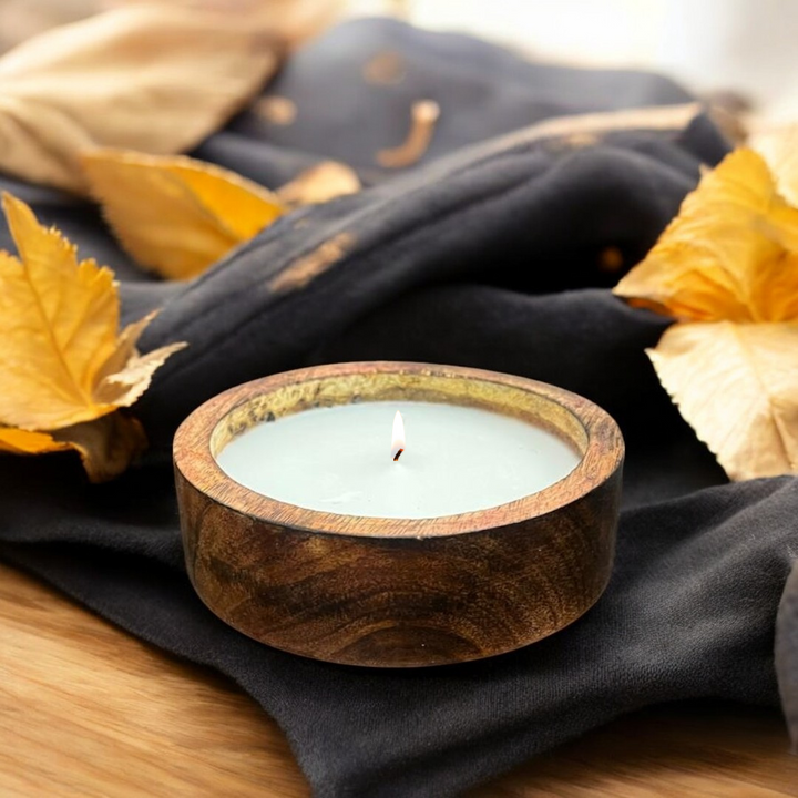 Scented Wooden Square Bowl Candle - Vanilla Fragrance