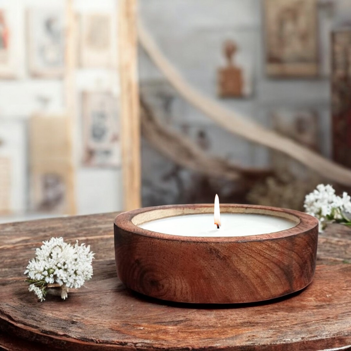 Scented Wooden Square Bowl Candle - Vanilla Fragrance