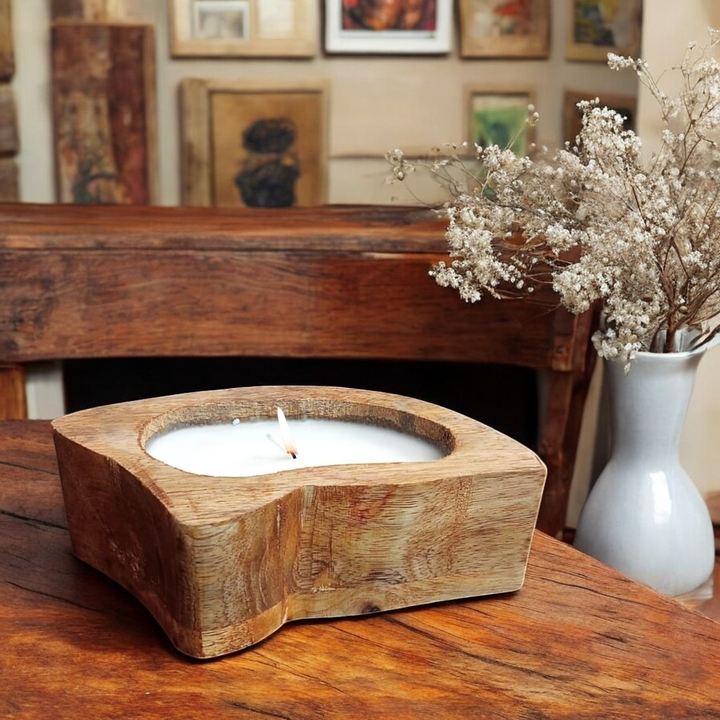 Scented Wooden Amoeba Shaped Candle - Vanilla Fragrance