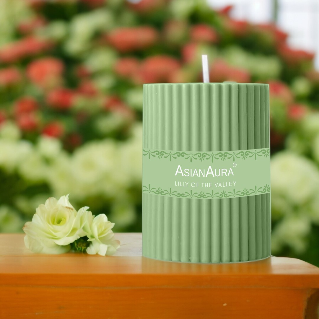 Lily of the Valley Ribbed Pillar Candle