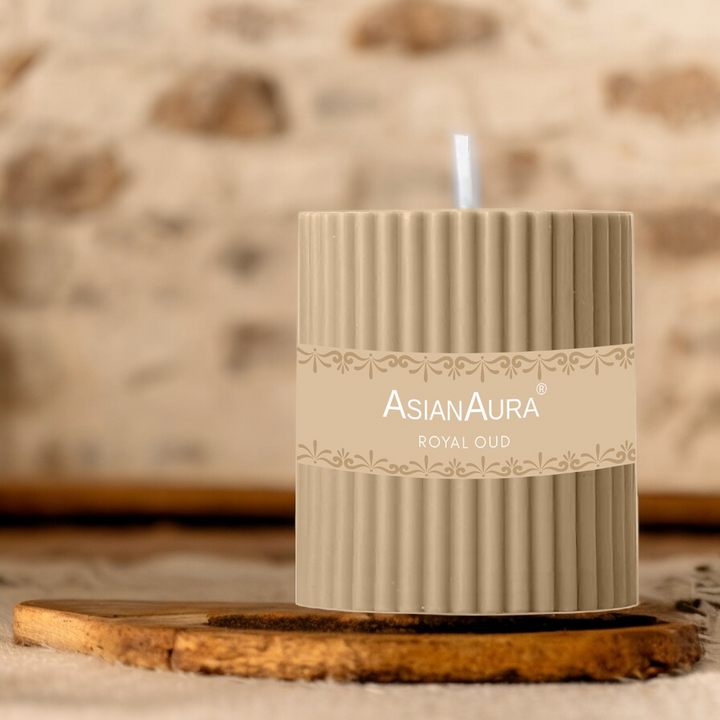 Royal Oud Ribbed Pillar Candle