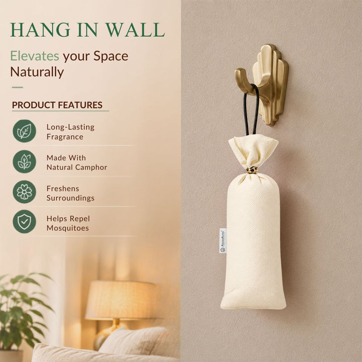 White Jasmine Camphor Air Freshener Pouch | Long-Lasting Camphor Fragrance for Car, Wardrobe, Office, Drawers, Travel Bag & Bathroom | Odour Control & Home Freshener | 1 Pouch
