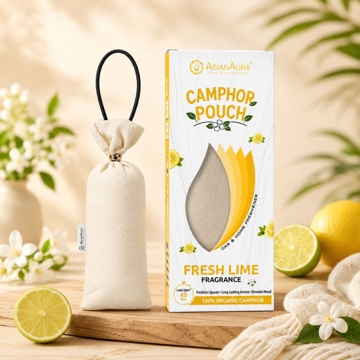 Lime Fresh Camphor Air Freshener Pouch | Long-Lasting Camphor Fragrance for Car, Wardrobe, Office, Drawers, Travel Bag & Bathroom | Odour Control & Home Freshener | 1 Pouch