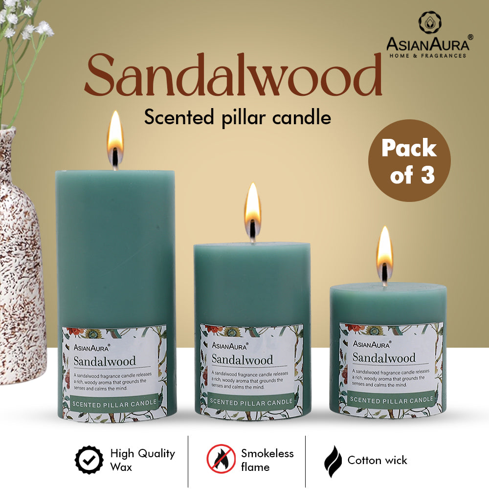 Sandalwood Pillar Candle (Pack of 3)