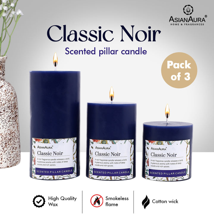 Classic Noir Pillar Candle (Pack of 3)