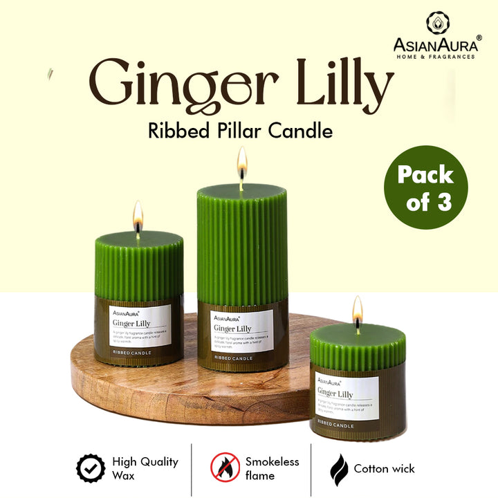 Ribbed Pillar Candle (Pack of 3) - Ginger Lily